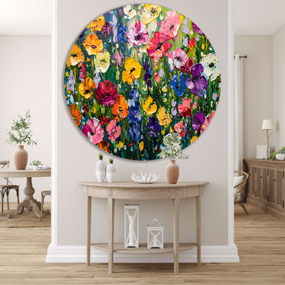 Kleurrijk schilderij van bloemenweide forex muurcirkel