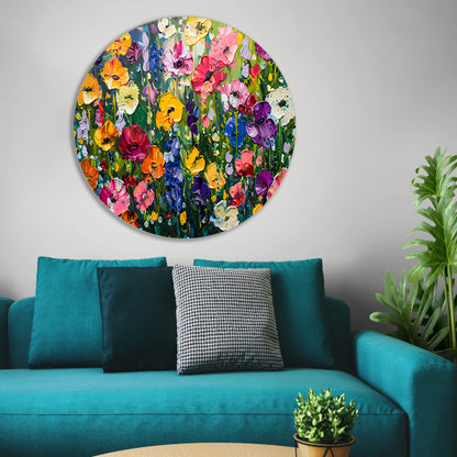 Kleurrijk schilderij van bloemenweide forex muurcirkel