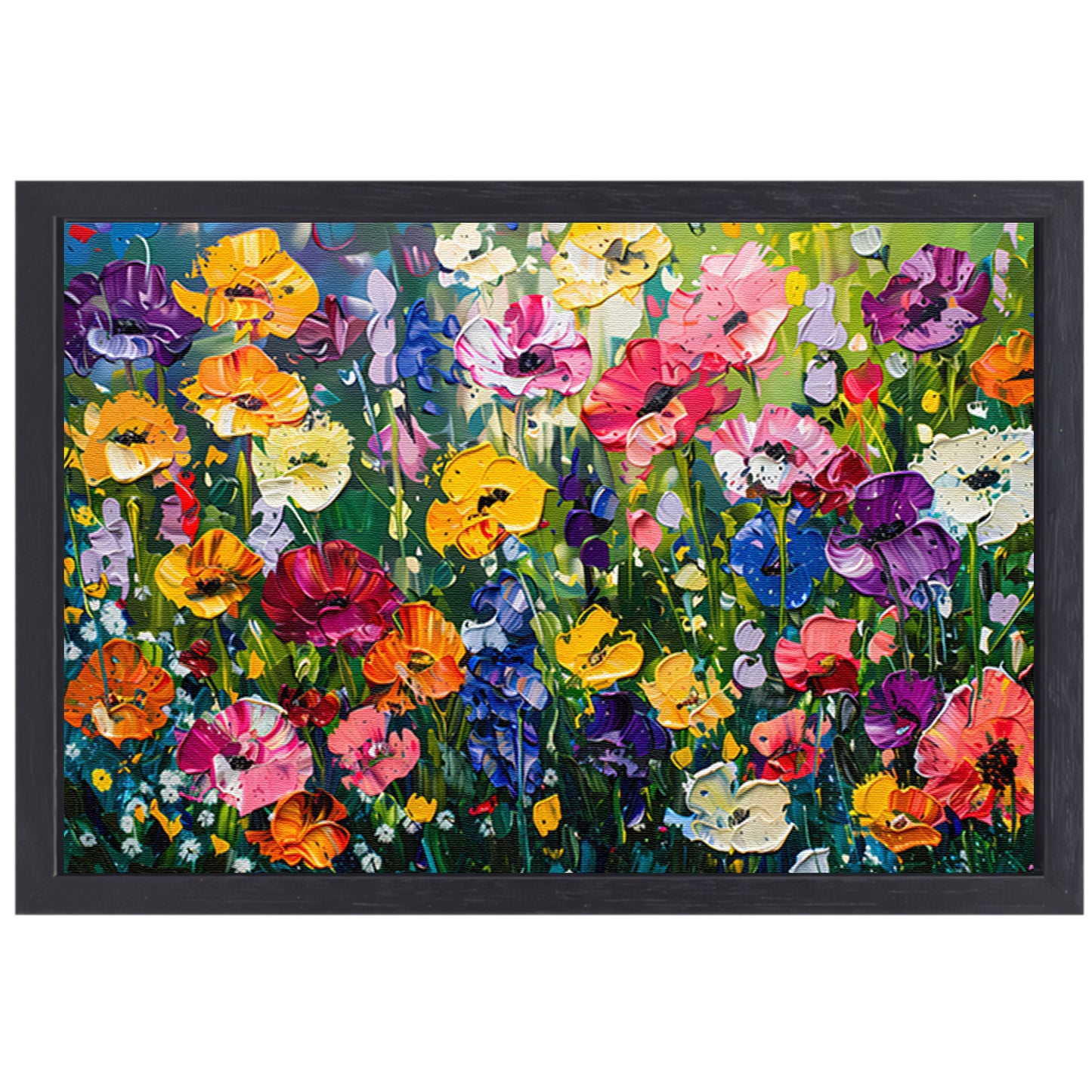 Kleurrijk schilderij van bloemenweide canvas met baklijst