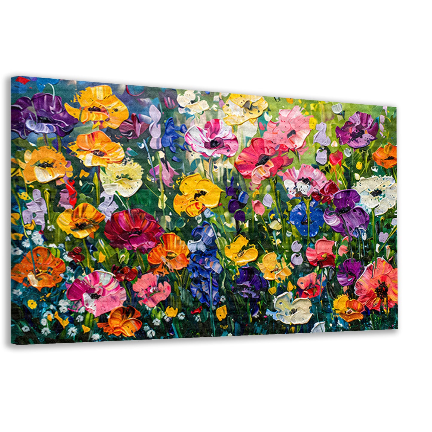 Kleurrijk schilderij van bloemenweide canvas