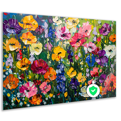 Kleurrijk schilderij van bloemenweide poster