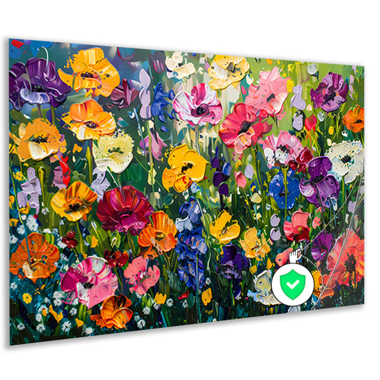 Kleurrijk schilderij van bloemenweide poster