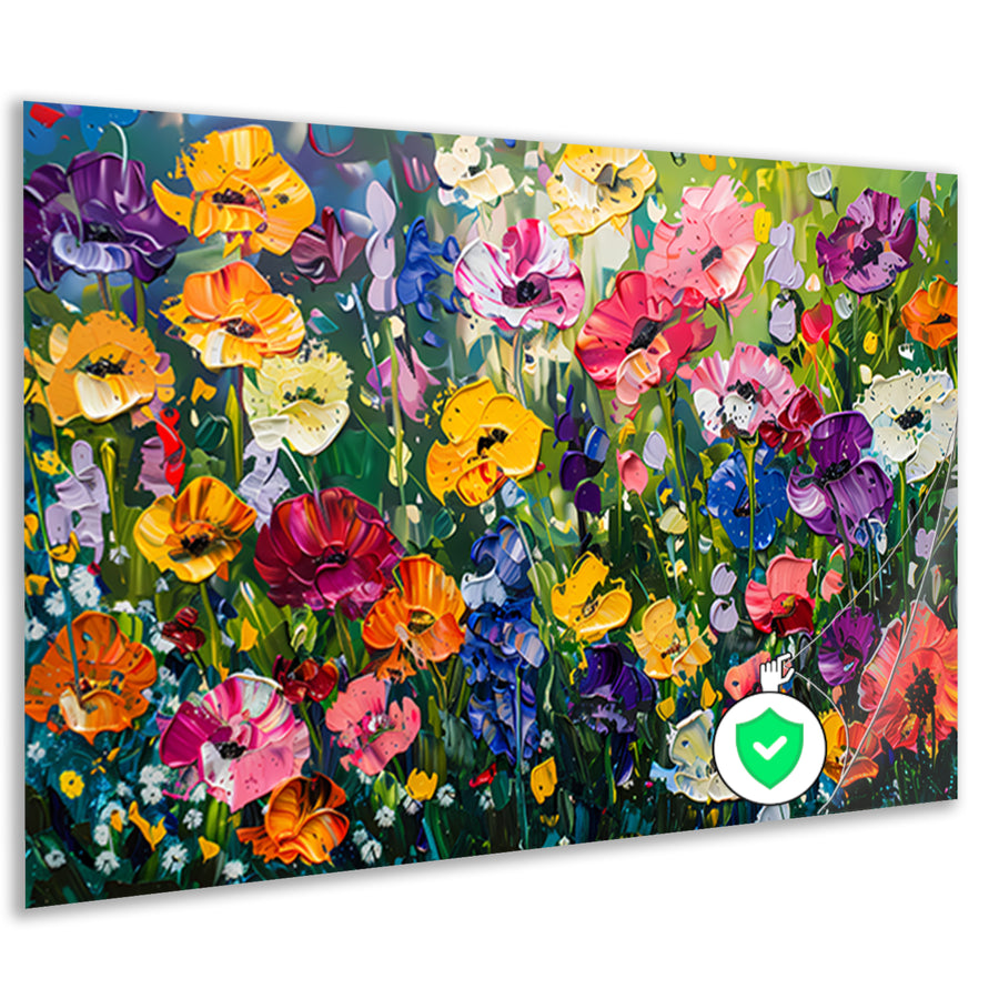 Kleurrijk schilderij van bloemenweide poster