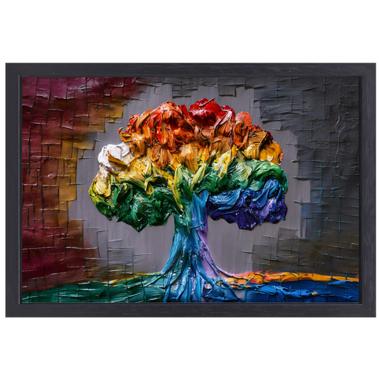 Levendige Impressie van een Kleurrijke Boom canvas met baklijst