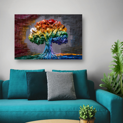 Levendige Impressie van een Kleurrijke Boom poster