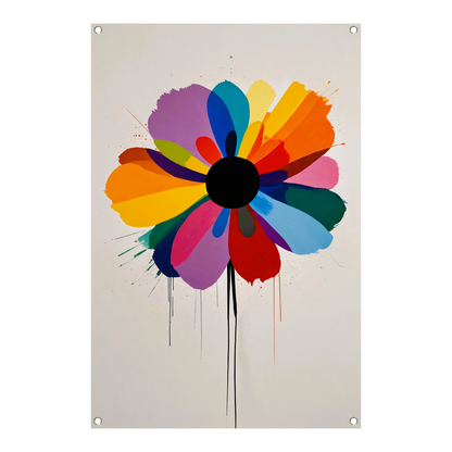 Abstracte bloem met kleurrijke druppels tuinposter