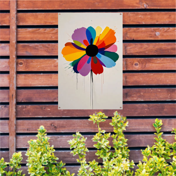 Abstracte bloem met kleurrijke druppels tuinposter