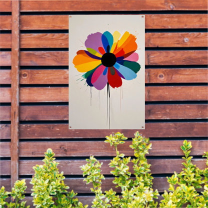 Abstracte bloem met kleurrijke druppels tuinposter