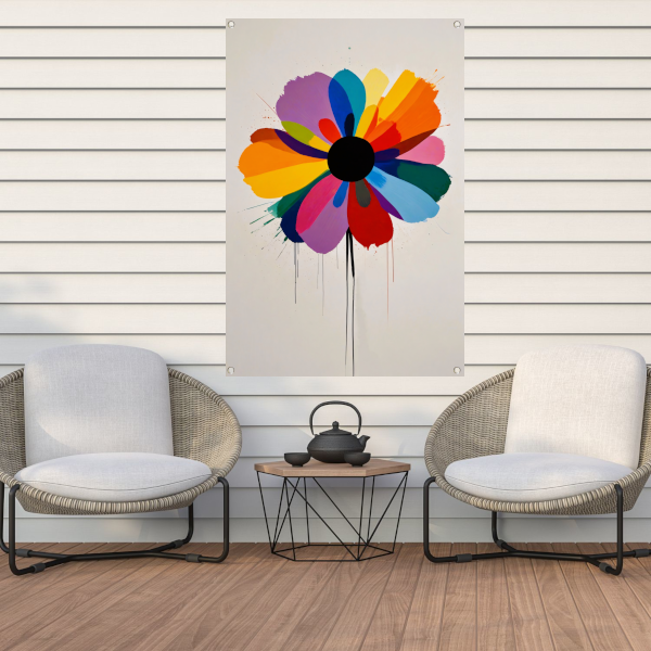Abstracte bloem met kleurrijke druppels tuinposter