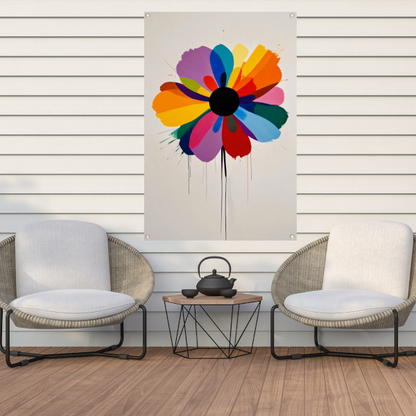 Abstracte bloem met kleurrijke druppels tuinposter