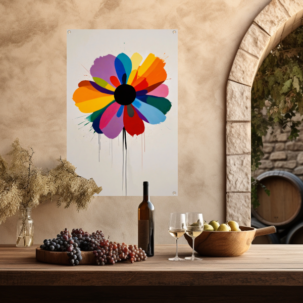Abstracte bloem met kleurrijke druppels tuinposter