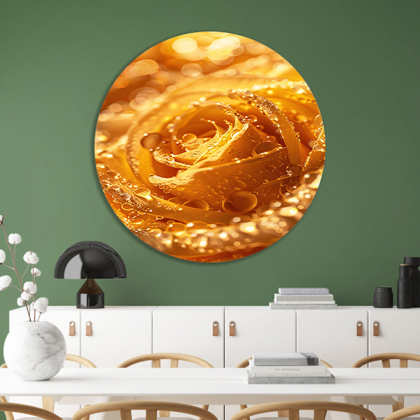Gouden Roos Versierd met Fonkelende Waterdruppels forex muurcirkel
