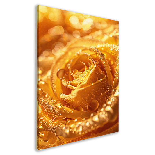 Gouden Roos Versierd met Fonkelende Waterdruppels canvas