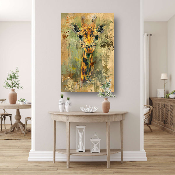 Abstract giraffe portret op rustieke achtergrond canvas