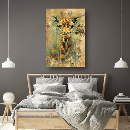 Abstract giraffe portret op rustieke achtergrond poster