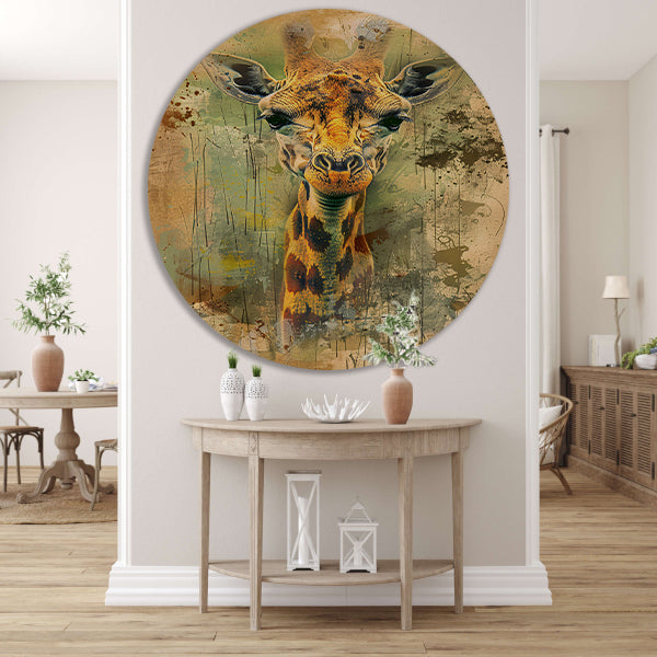 Abstract giraffe portret op rustieke achtergrond aluminium muurcirkel