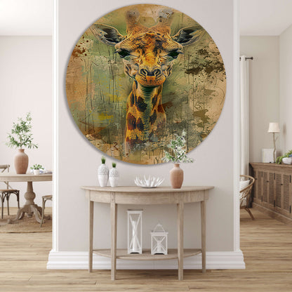 Abstract giraffe portret op rustieke achtergrond aluminium muurcirkel