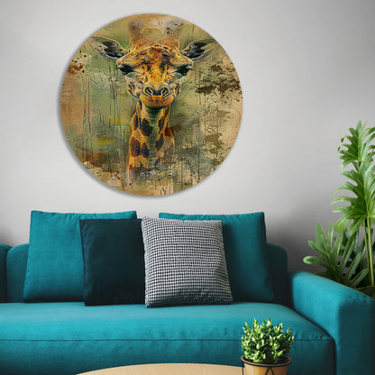 Abstract giraffe portret op rustieke achtergrond aluminium muurcirkel