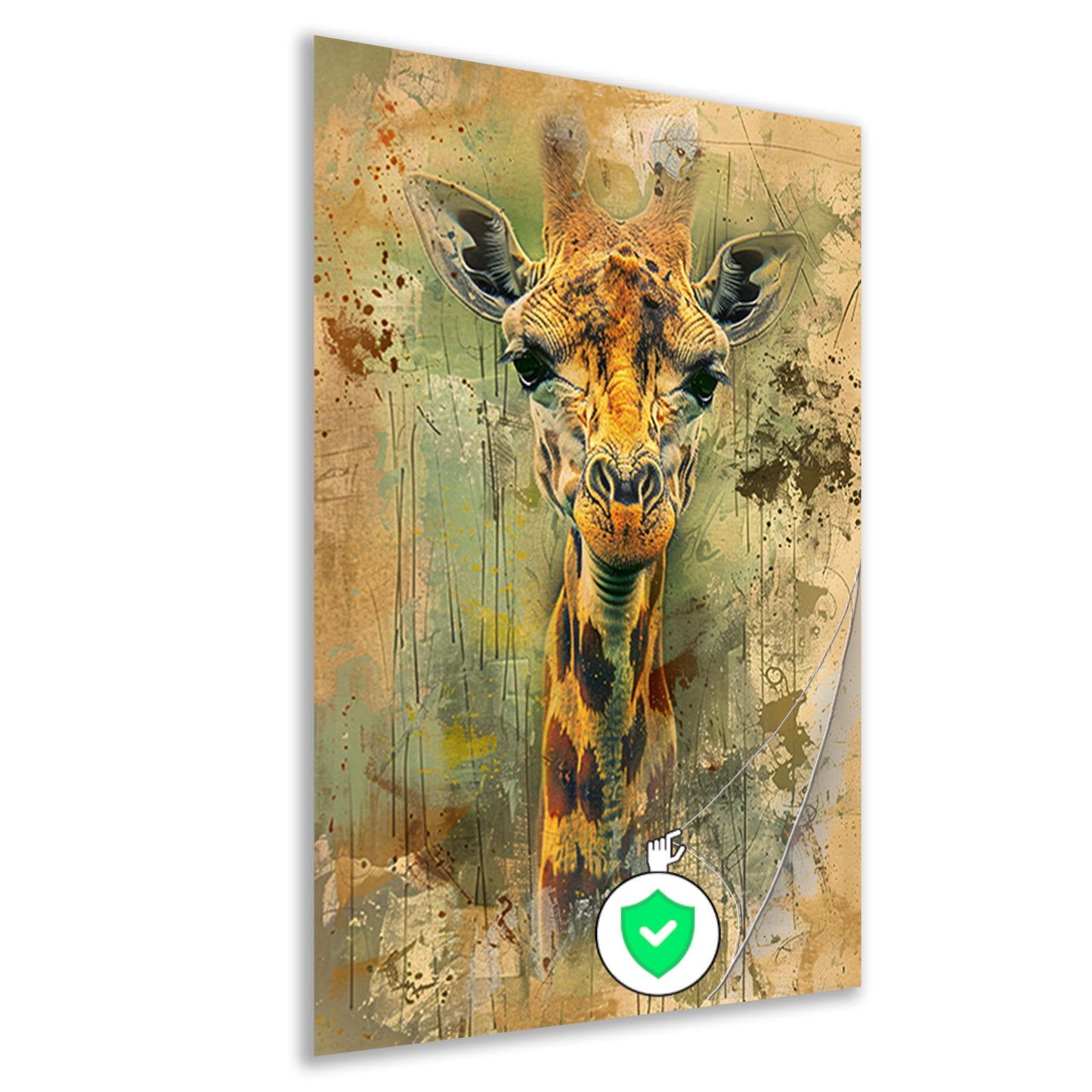 Abstract giraffe portret op rustieke achtergrond poster