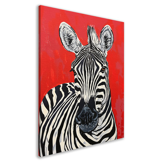 Zebra tegen een levendige rode achtergrond canvas