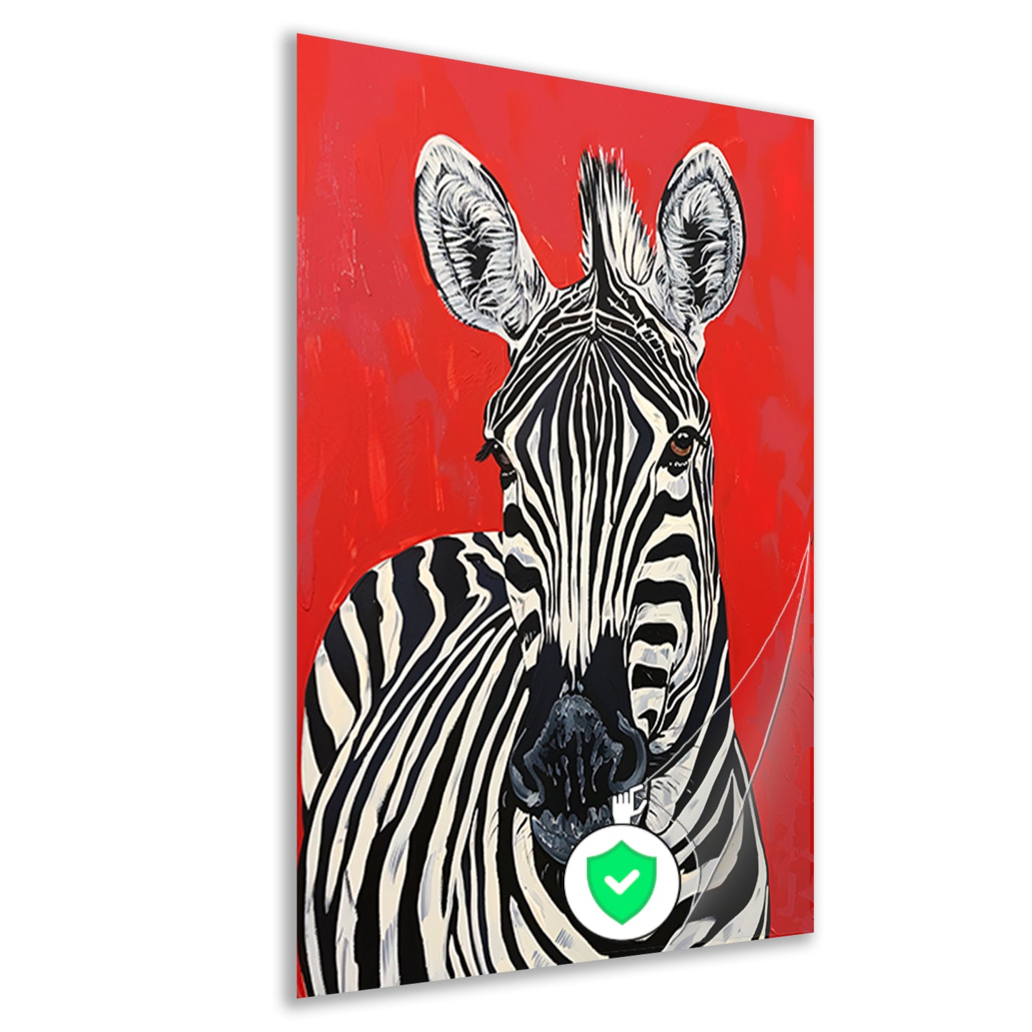 Zebra tegen een levendige rode achtergrond poster