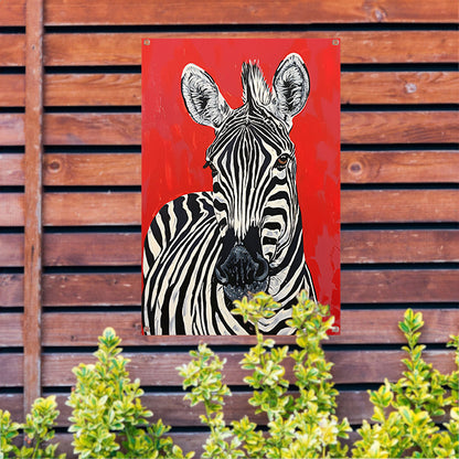 Zebra tegen een levendige rode achtergrond tuinposter