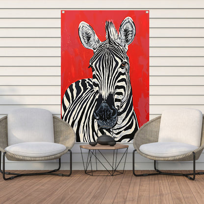 Zebra tegen een levendige rode achtergrond tuinposter