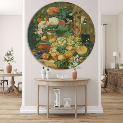 Stilleven met bloemen en fruit - Jean François Eliaerts aluminium muurcirkel