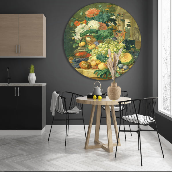 Stilleven met bloemen en fruit - Jean François Eliaerts aluminium muurcirkel