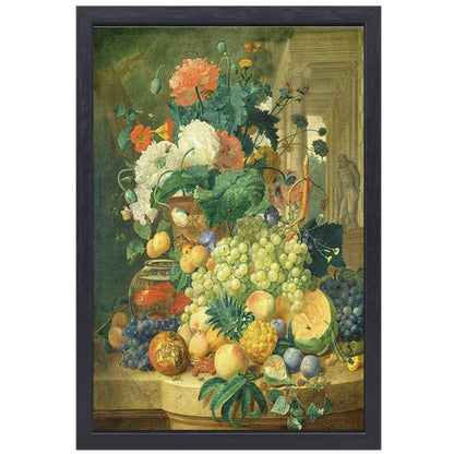 Stilleven met bloemen en fruit - Jean François Eliaerts canvas met baklijst