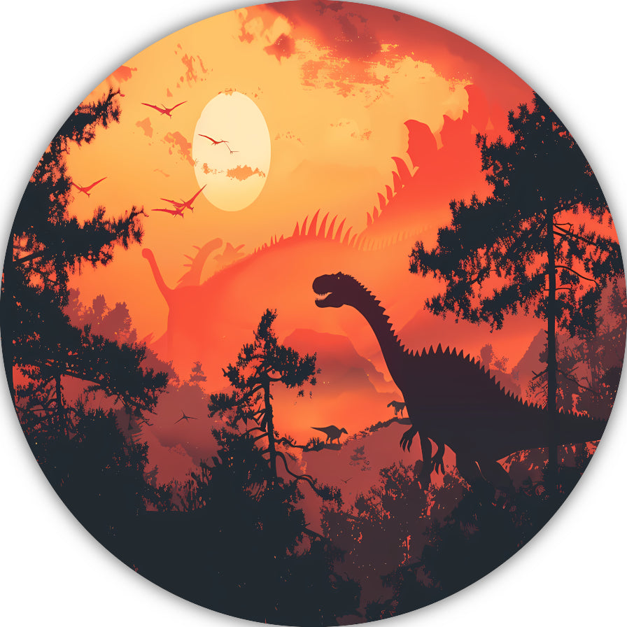 Dinozonsondergang aluminium muurcirkel