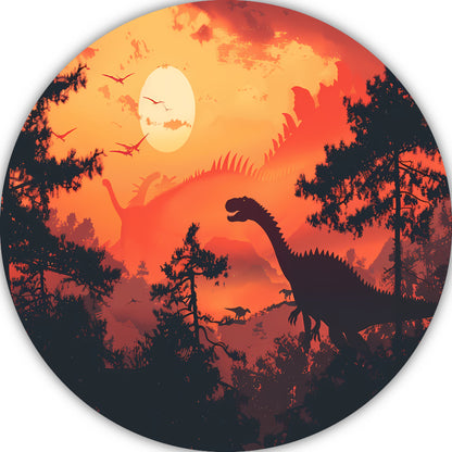 Dinozonsondergang aluminium muurcirkel