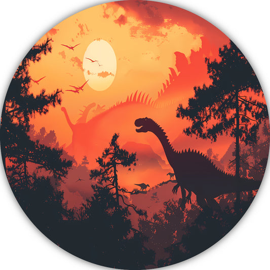 Dinozonsondergang aluminium muurcirkel
