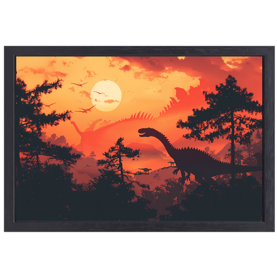 Dinozonsondergang canvas met baklijst