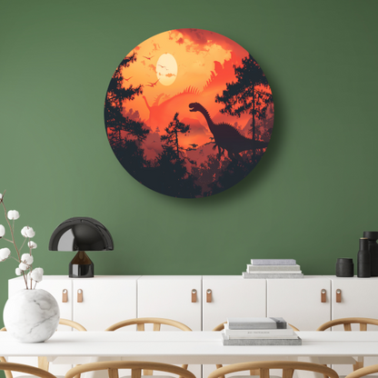 Dinozonsondergang aluminium muurcirkel