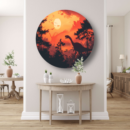 Dinozonsondergang aluminium muurcirkel