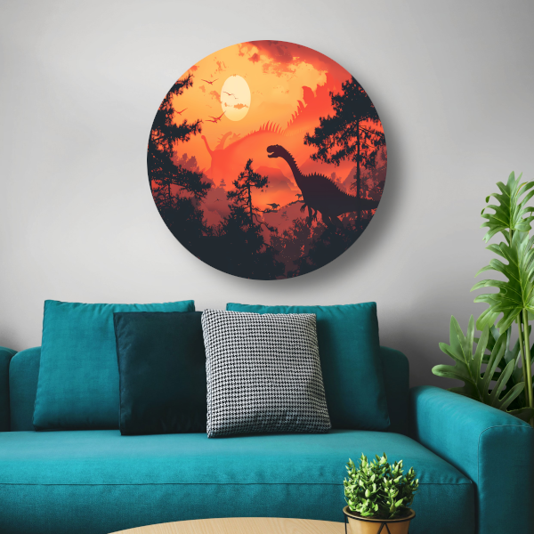 Dinozonsondergang aluminium muurcirkel