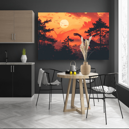Dinozonsondergang canvas met baklijst