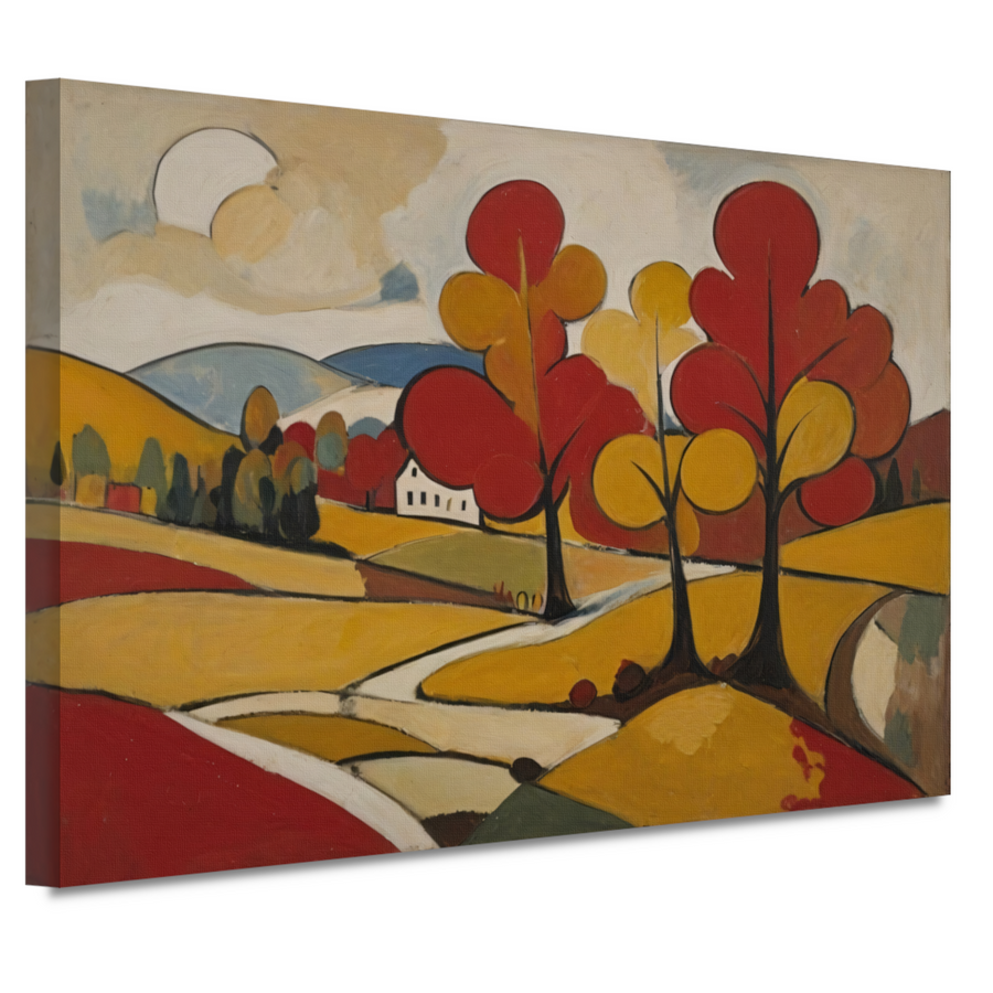 Herfsttafereel met Rode en Gouden Bladeren canvas