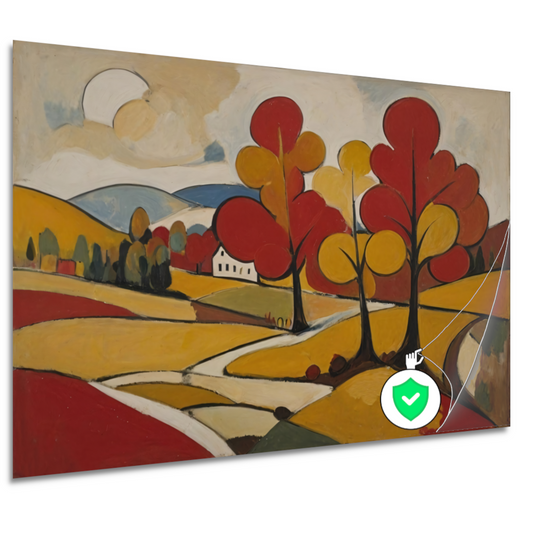 Herfsttafereel met Rode en Gouden Bladeren poster