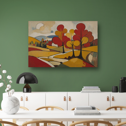 Herfsttafereel met Rode en Gouden Bladeren poster