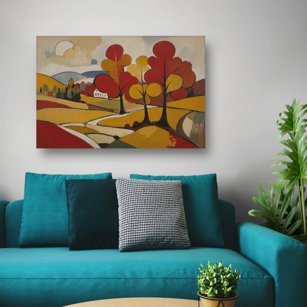 Herfsttafereel met Rode en Gouden Bladeren poster