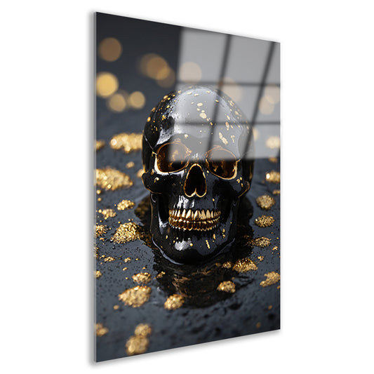 Zwart Gouden Schedel Op Natuursteen acrylglas