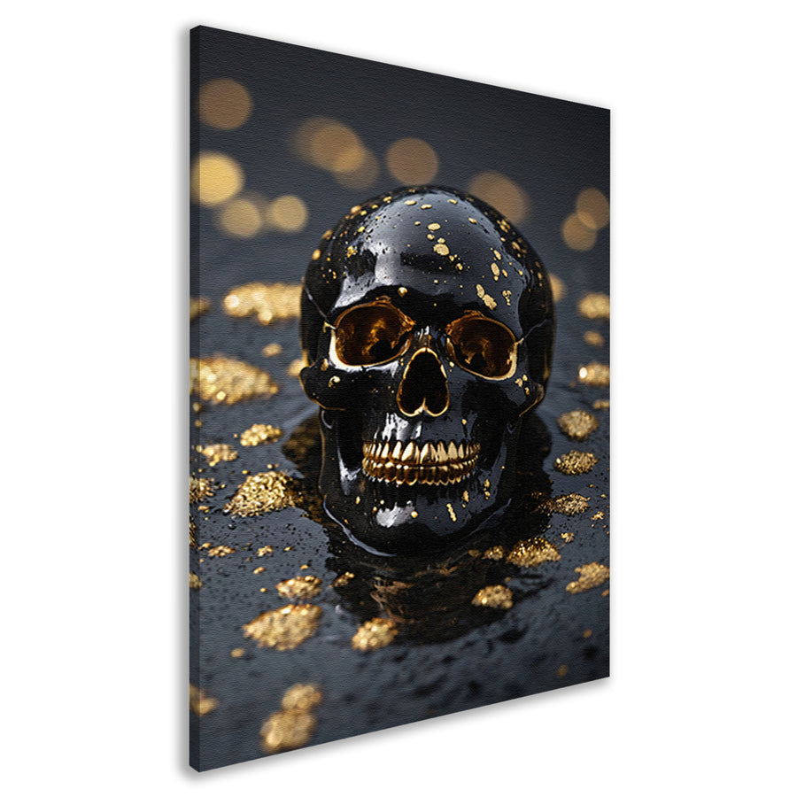 Zwart Gouden Schedel Op Natuursteen canvas