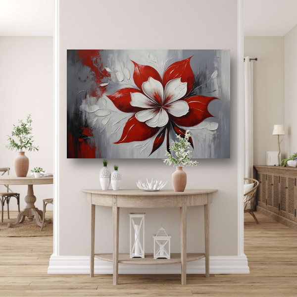 Contrastrijke Abstractie van Rode Bloei canvas met baklijst