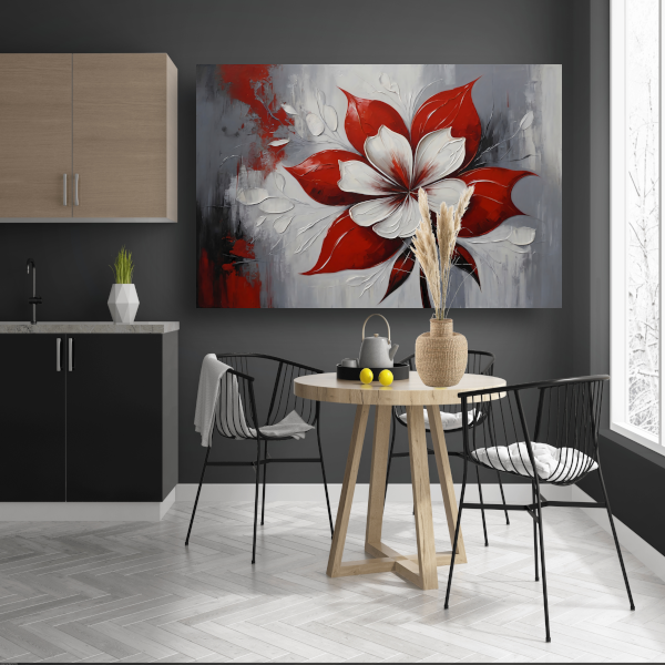 Contrastrijke Abstractie van Rode Bloei canvas met baklijst
