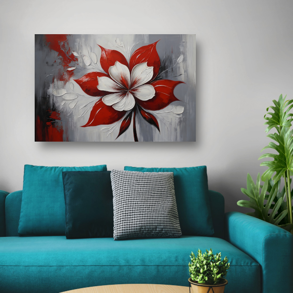 Contrastrijke Abstractie van Rode Bloei canvas met baklijst