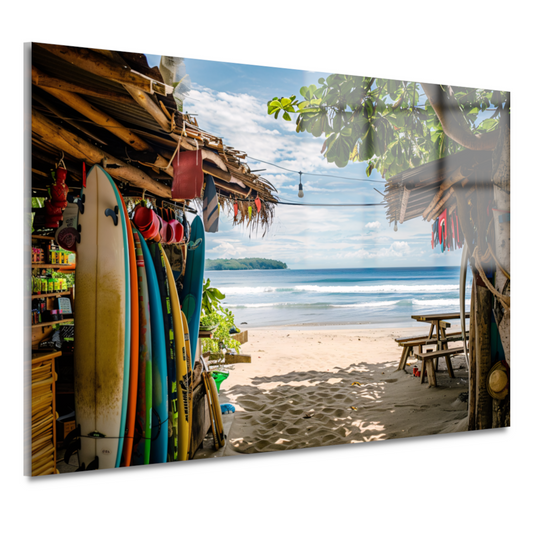 Tropisch Strand met Surfshop en Golven acrylglas