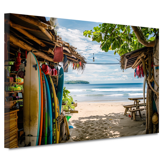 Tropisch Strand met Surfshop en Golven canvas