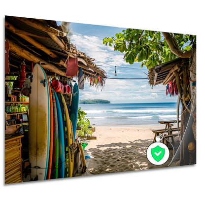 Tropisch Strand met Surfshop en Golven poster